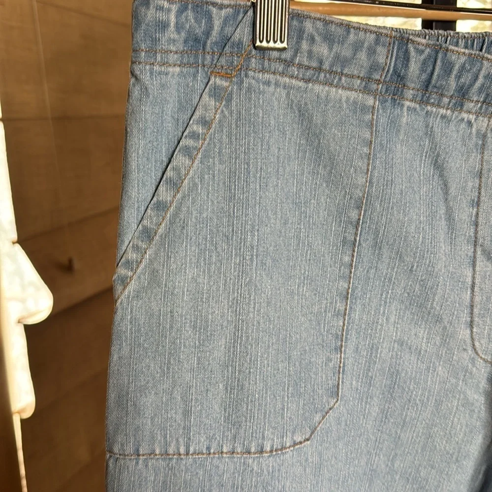 Moda International Vintage Wide Leg Cropped Jeans Size 14 Chambray Denim